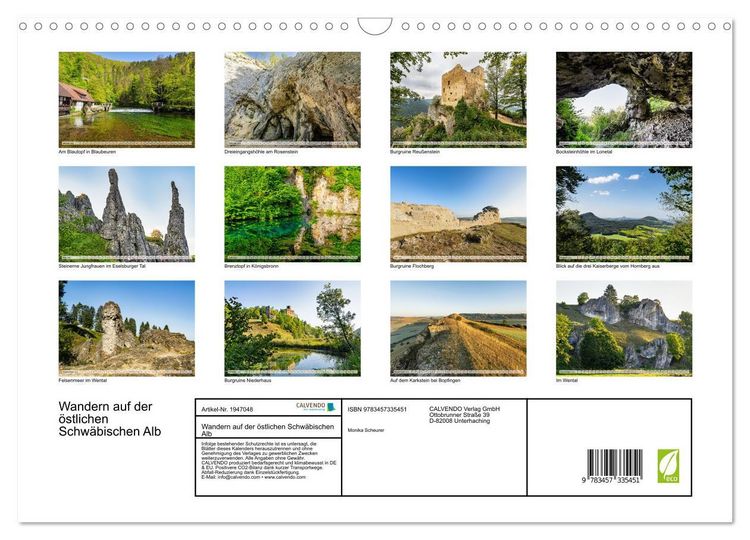 Produktbild: Wandern auf der &ouml;stlichen Schw&auml;bischen Alb (Wandkalender 2026 DIN A3 quer), CALVENDO Monatskalender