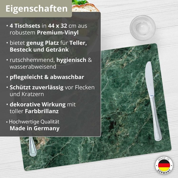 Tischsetmacher Tischsets Grüner Marmor natur, aus hochwertigem Vinyl (4 Stück), 44 x 32 cm kaufen