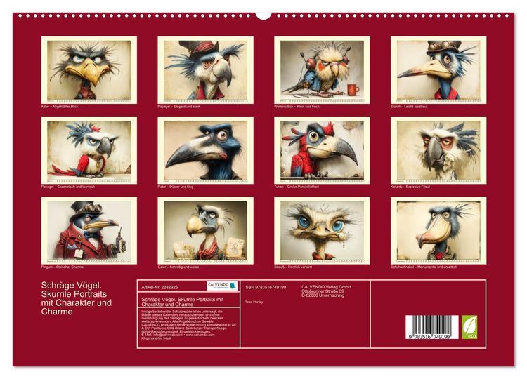 Produktbild: Schr&auml;ge V&ouml;gel. Skurrile Portraits mit Charakter und Charme (hochwertiger Premium Wandkalender 2027 DIN A2 quer), Kunstdruck in Hochglanz