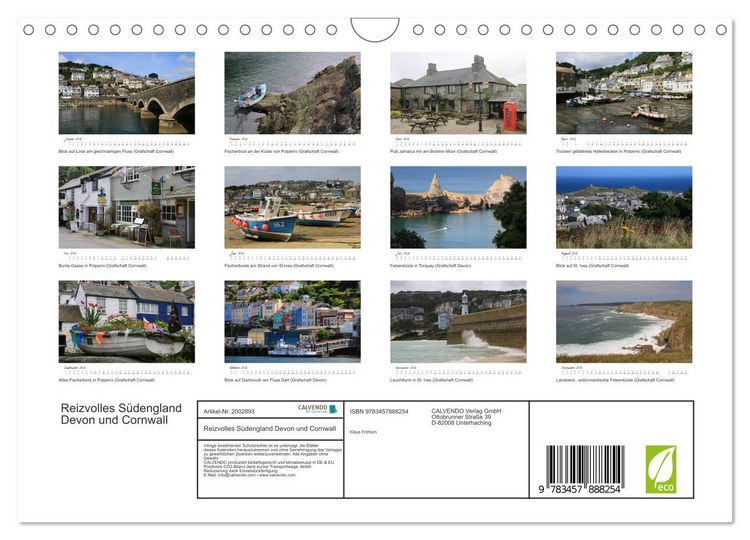 Produktbild: Reizvolles S&uuml;dengland Devon und Cornwall (Wandkalender 2026 DIN A4 quer), CALVENDO Monatskalender