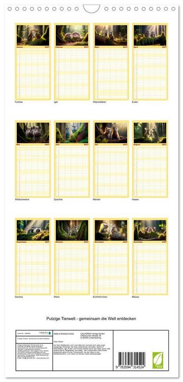 Produktbild: Familienplaner 2027 - Putzige Tierwelt - gemeinsam die Welt entdecken mit 5 Spalten (Wandkalender, 21 x 45 cm) CALVENDO