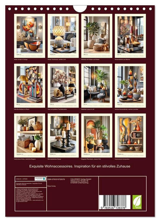 Produktbild: Exquisite Wohnaccessoires. Inspiration f&uuml;r ein stilvolles Zuhause (Wandkalender 2026 DIN A4 hoch), CALVENDO Monatskalender