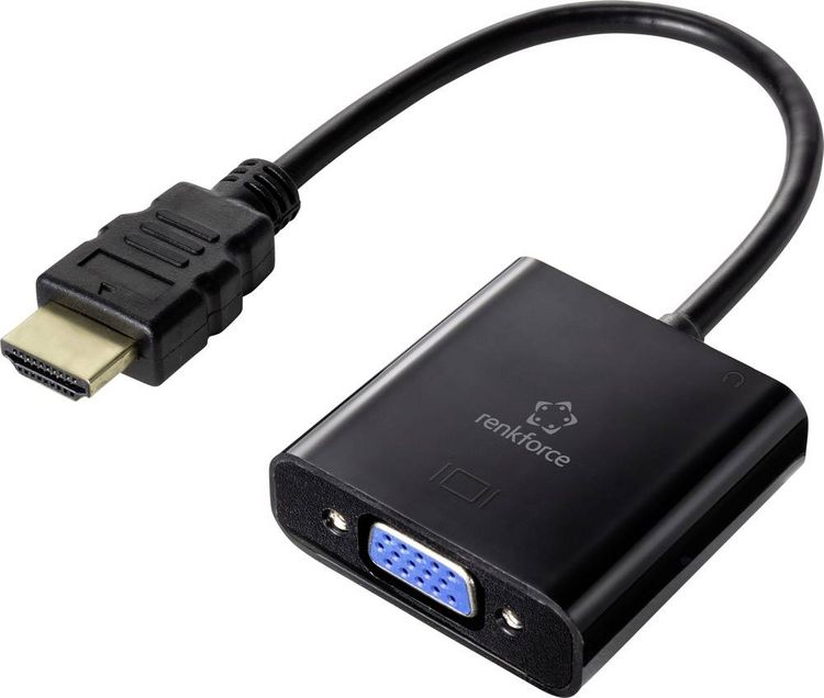 Produktbild: Renkforce HDMI / VGA Adapterkabel HDMI-A Stecker, VGA 15pol. Buchse 0.15 m Schwarz RF-4531578 doppelt geschirmt HDMI-Kabel
