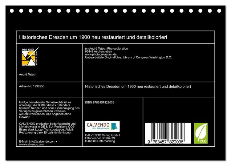 Produktbild: Historisches Dresden um 1900 neu restauriert und detailkoloriert (Tischkalender 2026 DIN A5 quer), CALVENDO Monatskalender