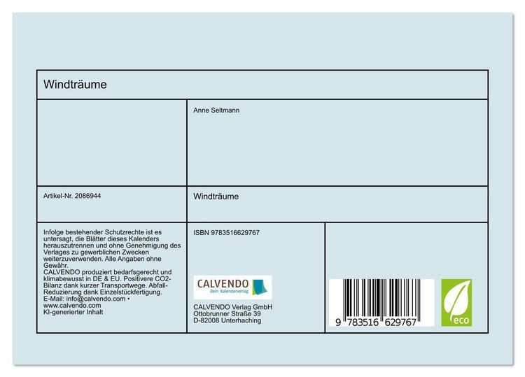 Produktbild: Windtr&auml;ume (Tischkalender 2026 DIN A5 quer), CALVENDO Monatskalender