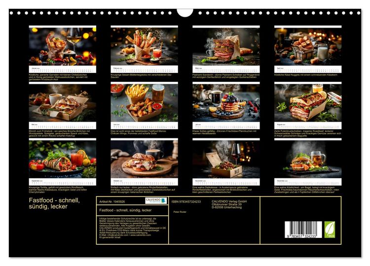Produktbild: Fastfood - schnell, s&uuml;ndig, lecker (Wandkalender 2026 DIN A3 quer), CALVENDO Monatskalender