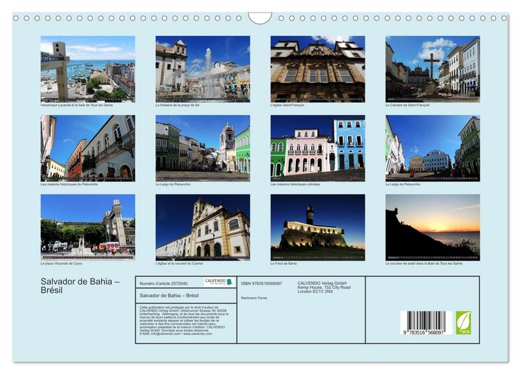 Produktbild: Salvador de Bahia &ndash; Br&eacute;sil (Calendrier mural 2026 DIN A3 vertical), CALVENDO calendrier mensuel