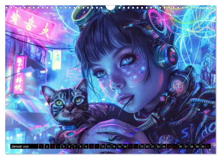 Produktbild: Cyberpunk - Hochtechnisierte Neonwelt (Wandkalender 2026 DIN A3 quer), CALVENDO Monatskalender