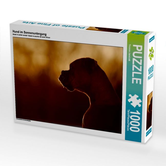 Produktbild: CALVENDO Puzzle Hund im Sonnenuntergang 1000 Teile Puzzle quer | 1000 Teile Lege-Gr&ouml;&szlig;e 64 &times; 48 cm Foto-Puzzle f&uuml;r gl&uuml;ckliche Stunden