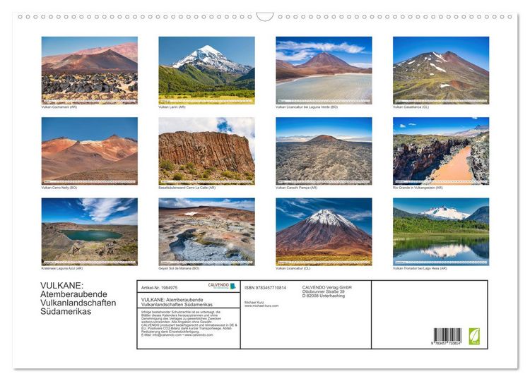 Produktbild: VULKANE: Atemberaubende Vulkanlandschaften S&uuml;damerikas (Wandkalender 2026 DIN A2 quer), CALVENDO Monatskalender