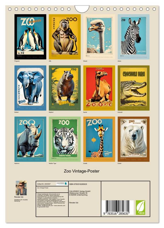 Produktbild: Zoo Vintage-Poster (Wandkalender 2026 DIN A4 hoch), CALVENDO Monatskalender
