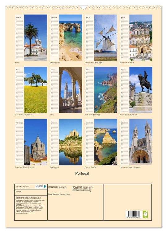Produktbild: Portugal (Wandkalender 2026 DIN A2 hoch), CALVENDO Monatskalender