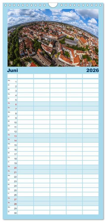 Produktbild: Familienplaner 2026 - Meine Heimat von oben - Luftbilder von Augsburg mit 5 Spalten (Wandkalender, 21 x 45 cm) CALVENDO
