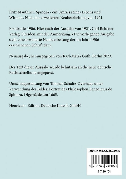 Produktbild: Spinoza - ein Umriss seines Lebens und Wirkens