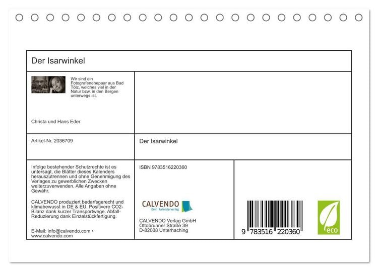 Produktbild: Der Isarwinkel (Tischkalender 2026 DIN A5 quer), CALVENDO Monatskalender