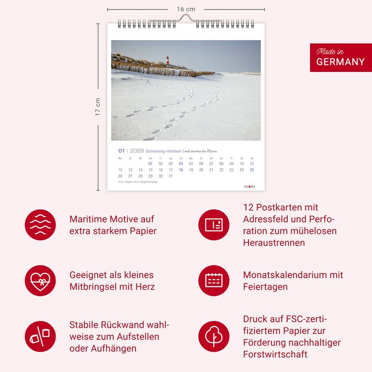 Produktbild: Schleswig-Holstein Postkartenkalender 2026 - Land zwischen den Meeren