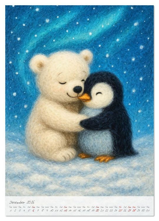 Produktbild: Fluffy animal friends - Animal friendships for everyday life (High Quality Premium Wall Calendar 2026 DIN A2 portrait),CALVENDO 12 Month Wall Calendar