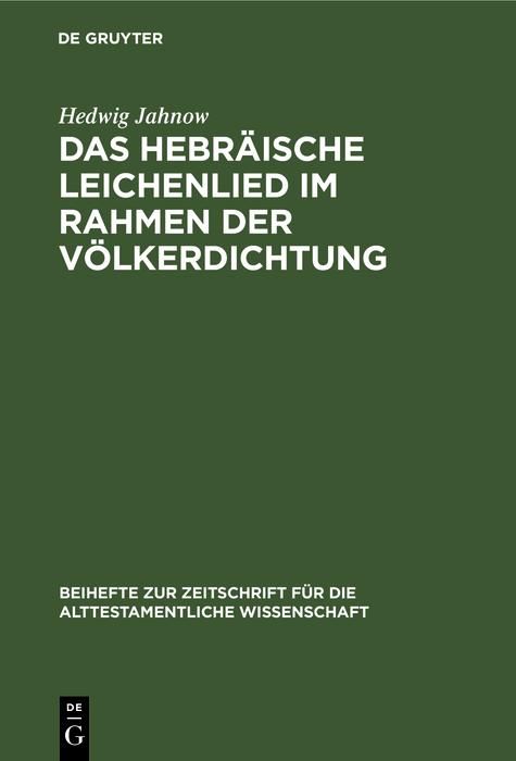 Produktbild: Das hebr&auml;ische Leichenlied im Rahmen der V&ouml;lkerdichtung
