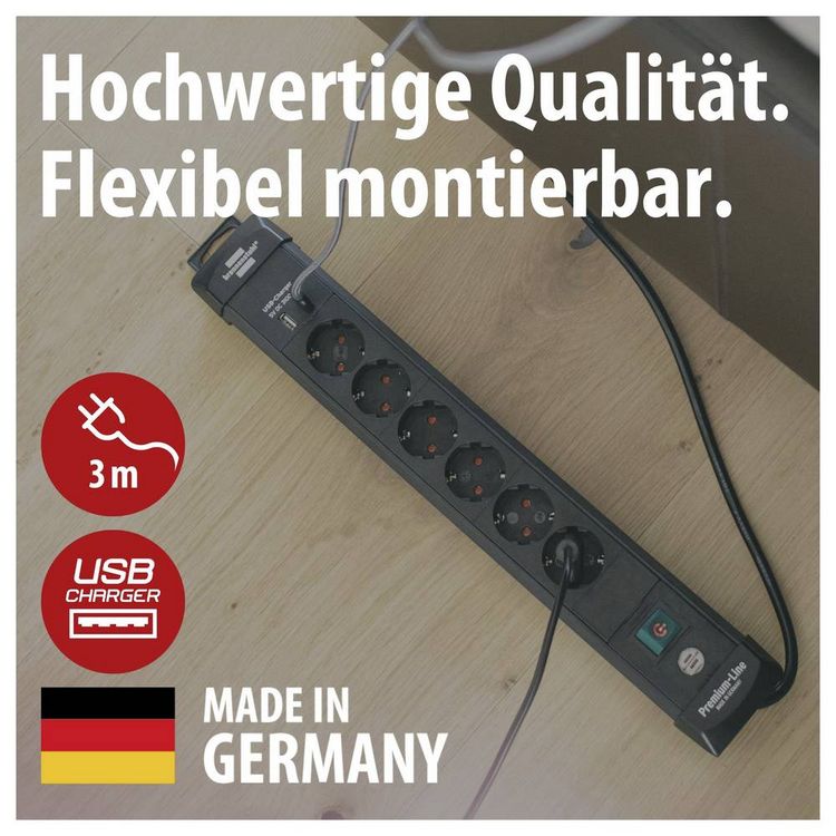 Produktbild: Brennenstuhl 1951160602 Steckdosenleiste mit Schalter 6fach Schwarz Schutzkontakt 1 St.