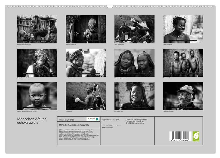 Produktbild: Menschen Afrikas schwarzwei&szlig; (hochwertiger Premium Wandkalender 2026 DIN A2 quer), Kunstdruck in Hochglanz