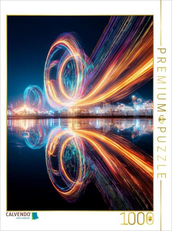 Produktbild: CALVENDO Puzzle Ein n&auml;chtiger Tanz aus Wasser und Leuchten zeigt pure Harmonie | 1000 Teile Lege-Gr&ouml;&szlig;e 64x48cm Foto-Puzzle f&uuml;r gl&uuml;ckliche Stunden