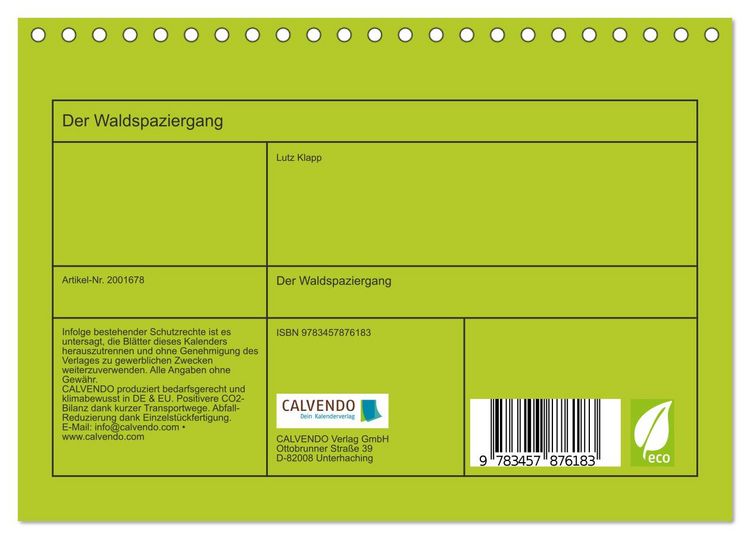 Produktbild: Der Waldspaziergang (Tischkalender 2026 DIN A5 quer), CALVENDO Monatskalender