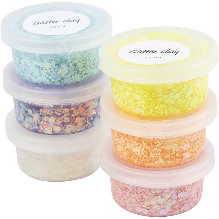 Produktbild: Creativ Company Glitter Clay, Pastellfarben, 6x20 ml