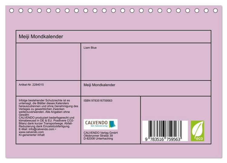 Produktbild: Meiji Mondkalender (Tischkalender 2027 DIN A5 quer), CALVENDO Monatskalender
