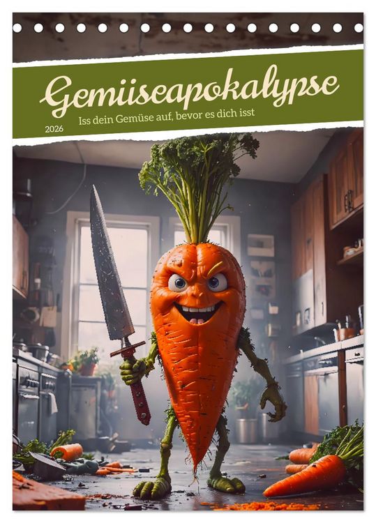 Produktbild: Gem&uuml;seapokalypse - Iss dein Gem&uuml;se auf, bevor es dich isst (Tischkalender 2026 DIN A5 hoch), CALVENDO Monatskalender