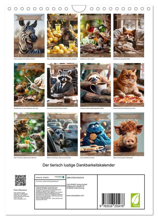 Produktbild: Der tierisch lustige Dankbarkeitskalender (Wandkalender 2026 DIN A4 hoch), CALVENDO Monatskalender