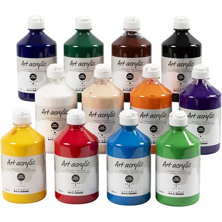 Produktbild: Creativ Company Acrylfarbe, Mattgl&auml;nzend, Standard-Farben, 12x500 ml