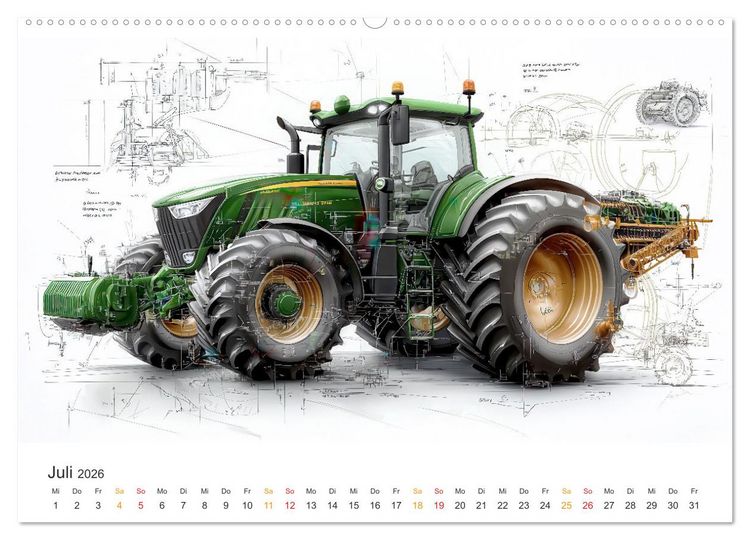 Produktbild: Traktoren - Design und Power Studien in Gr&uuml;n (hochwertiger Premium Wandkalender 2026 DIN A2 quer), Kunstdruck in Hochglanz