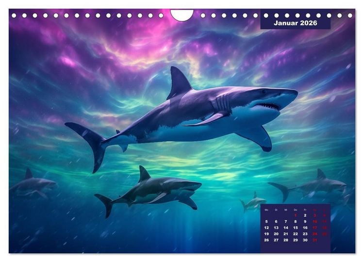 Produktbild: Stille Giganten - KI-generierte Hai-Impressionen (Wandkalender 2026 DIN A4 quer), CALVENDO Monatskalender