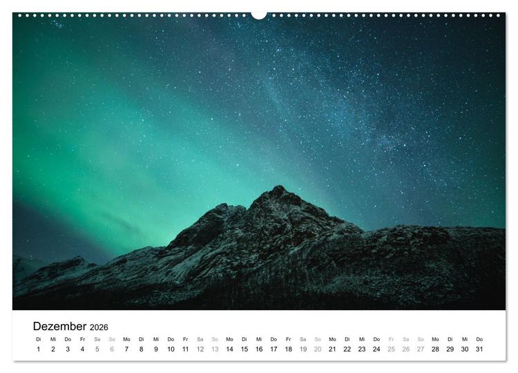 Produktbild: Nordlichter - Farbenspiel am arktischen Nachthimmel (hochwertiger Premium Wandkalender 2026 DIN A2 quer), Kunstdruck in Hochglanz