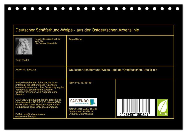 Produktbild: Deutscher Sch&auml;ferhund-Welpe - aus der Ostdeutschen Arbeitslinie (Tischkalender 2026 DIN A5 quer), CALVENDO Monatskalender