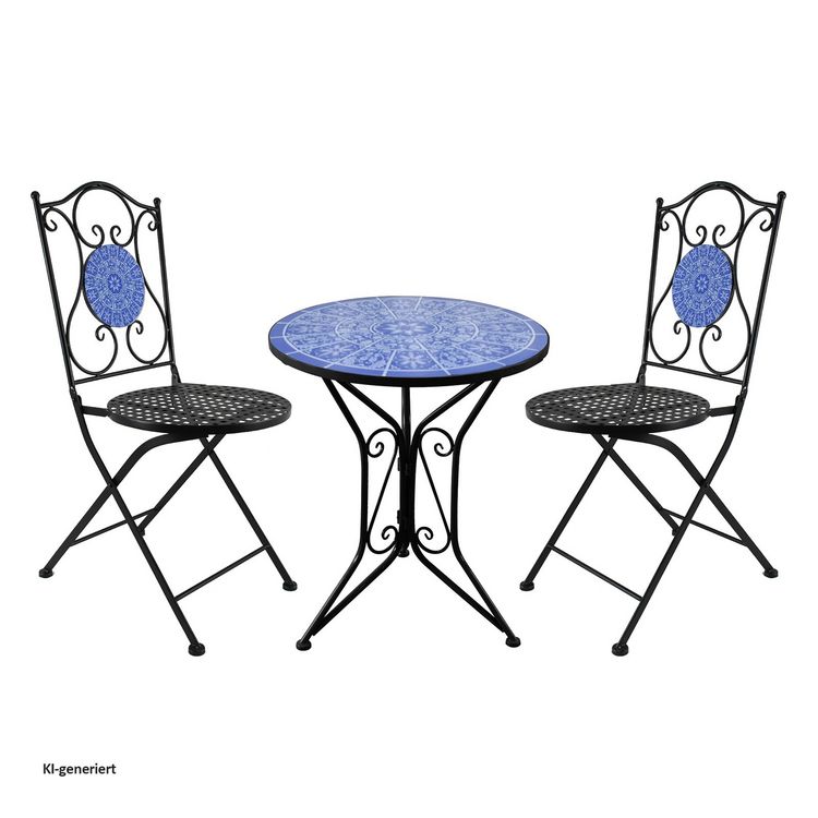 Produktbild: HTI-Living Sitzgruppe Metall schwarz Mosaik Tisch mit 2 St&uuml;hlen Balkon Set mit Motiv