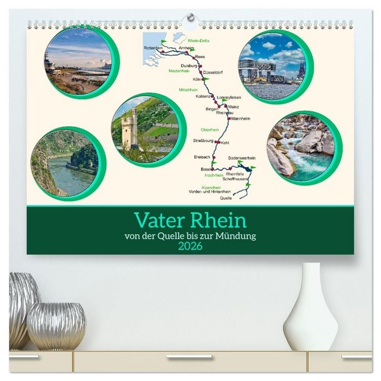 Produktbild: Vater Rhein von der Quelle bis zur M&uuml;ndung (hochwertiger Premium Wandkalender 2026 DIN A2 quer), Kunstdruck in Hochglanz