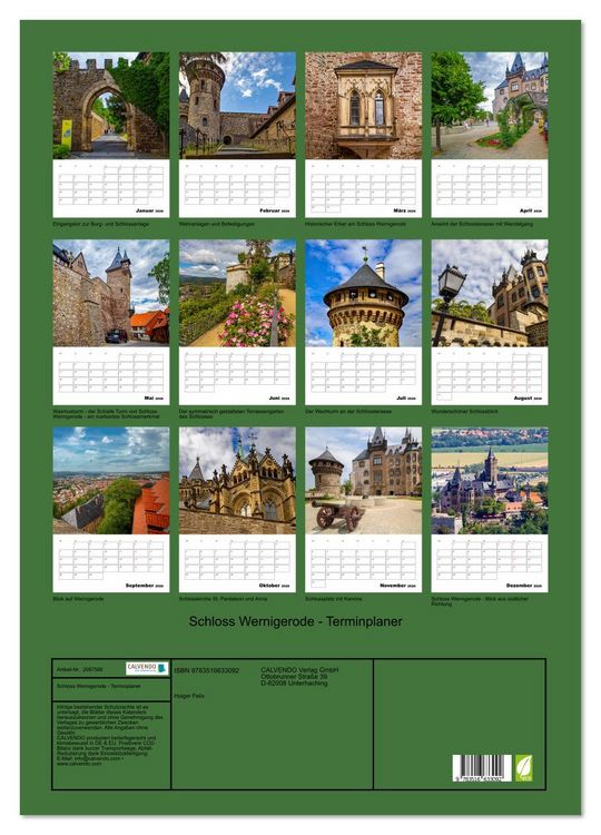 Produktbild: Schloss Wernigerode - Terminplaner (Wandkalender 2026 DIN A2 hoch), CALVENDO Monatskalender