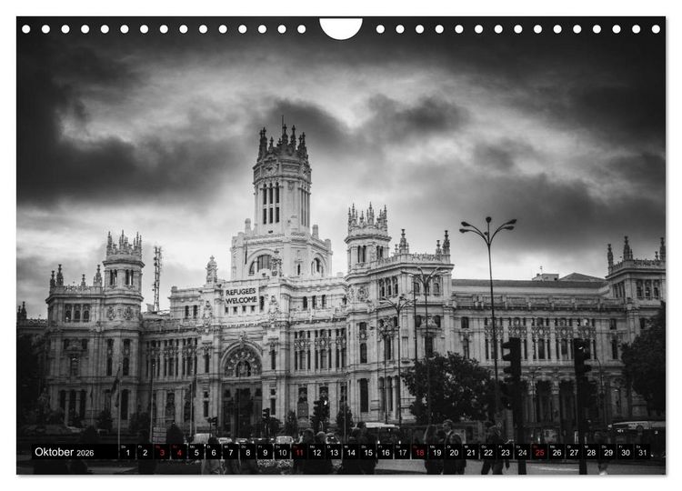 Produktbild: Madrid - Schwarz-Wei&szlig; Impressionen (Wandkalender 2026 DIN A4 quer), CALVENDO Monatskalender