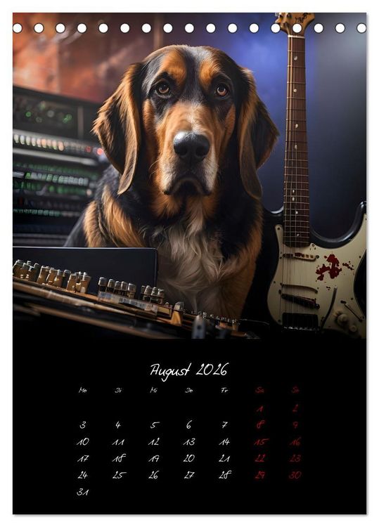 Produktbild: Gitarren und Hunde mit Herz (Tischkalender 2026 DIN A5 hoch), CALVENDO Monatskalender