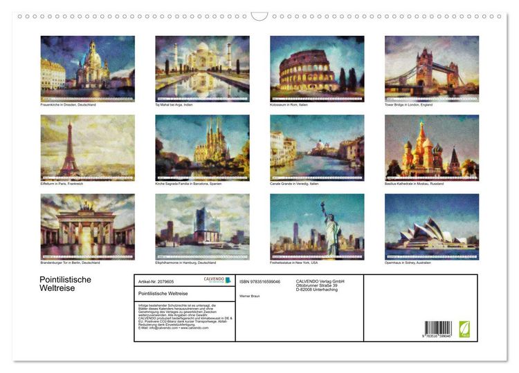Produktbild: Pointilistische Weltreise (Wandkalender 2026 DIN A2 quer), CALVENDO Monatskalender