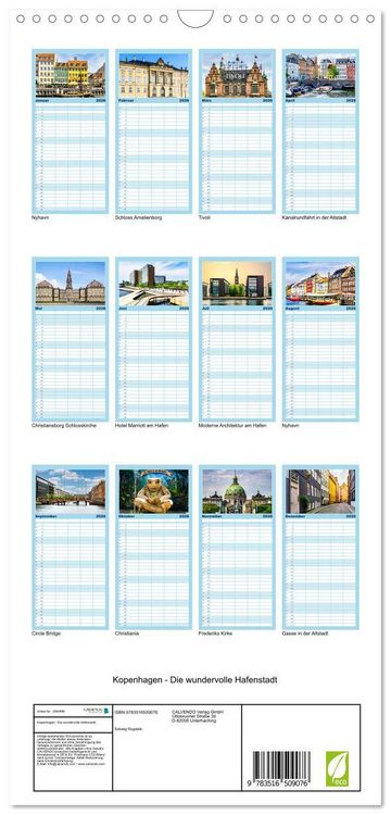 Produktbild: Familienplaner 2026 - Kopenhagen - Die wundervolle Hafenstadt mit 5 Spalten (Wandkalender, 21 x 45 cm) CALVENDO