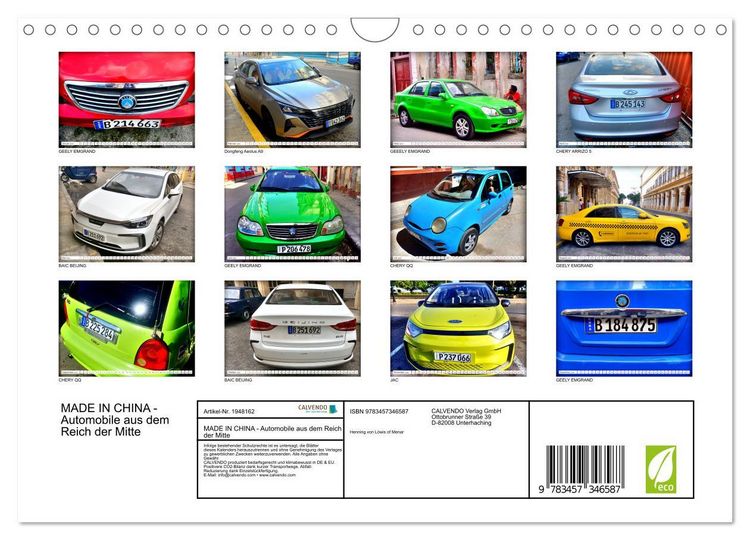 Produktbild: MADE IN CHINA - Automobile aus dem Reich der Mitte (Wandkalender 2026 DIN A4 quer), CALVENDO Monatskalender