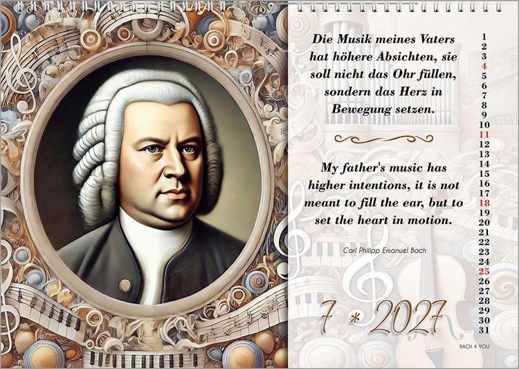 Produktbild: Johann-Sebastian-Bach-Zitate-Kalender, ein Musik-Kalender 2027, DIN A4