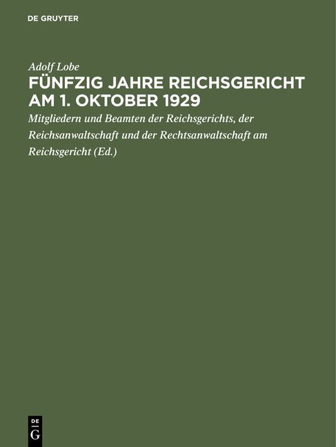 Produktbild: F&uuml;nfzig Jahre Reichsgericht am 1. Oktober 1929