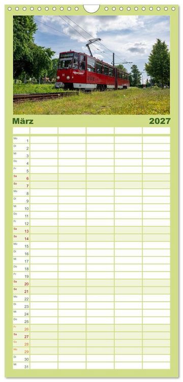 Produktbild: Familienplaner 2027 - Stra&szlig;enbahnklassiker auf Schienen mit 5 Spalten (Wandkalender, 21 x 45 cm) CALVENDO