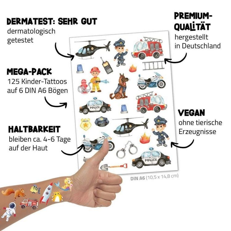 Produktbild: HAPPY TATTS, Kinder-Tattoos, 'Tat&uuml;-Tata' (48 Stk.)