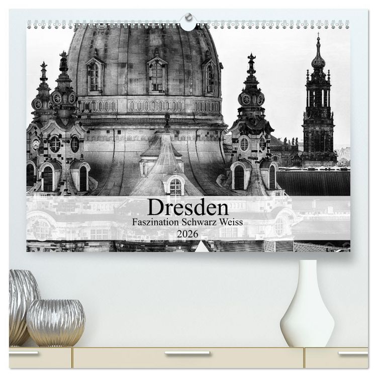 Produktbild: Dresden Faszination Schwarz Weiss (hochwertiger Premium Wandkalender 2026 DIN A2 quer), Kunstdruck in Hochglanz