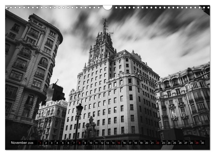 Produktbild: Madrid - Schwarz-Wei&szlig; Impressionen (Wandkalender 2026 DIN A3 quer), CALVENDO Monatskalender