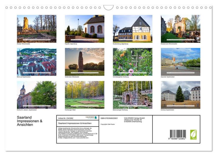 Produktbild: Saarland Impressionen & Ansichten (Wandkalender 2027 DIN A3 quer), CALVENDO Monatskalender